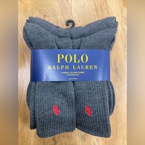 Polo Ralph Lauren Men's Classic Sport Socks Crew Cushioned Sole 6 Pairs New